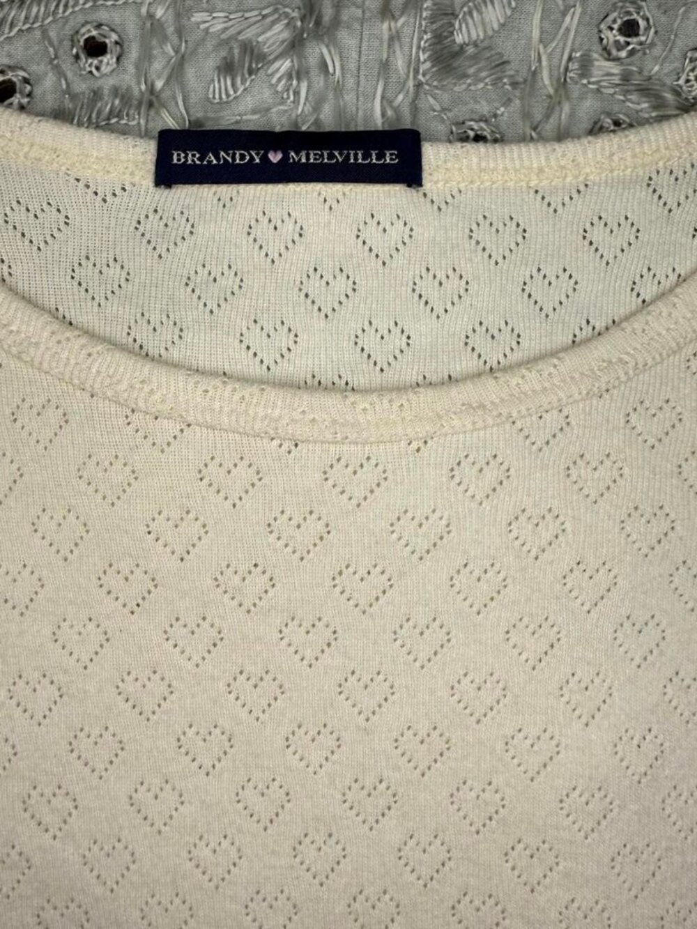 White Brandy Melville heart eyelet top